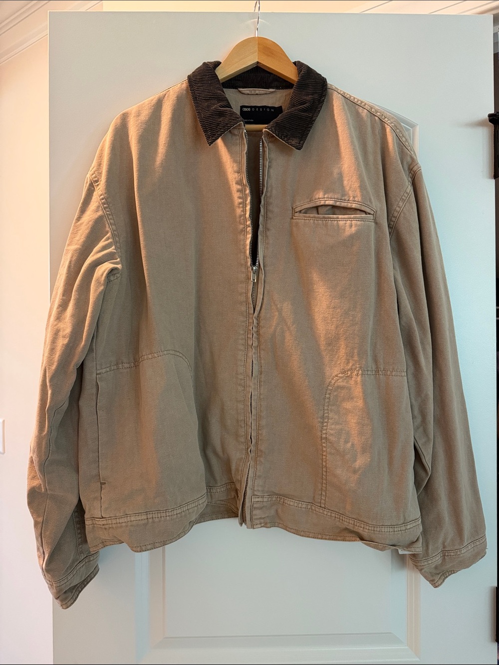 ASOS Tan Lightweight Jacket with Dark Brown Corduroy Collar